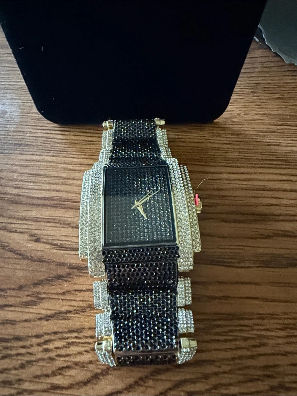 Gold and Black Crystal-Accented Men's Watch